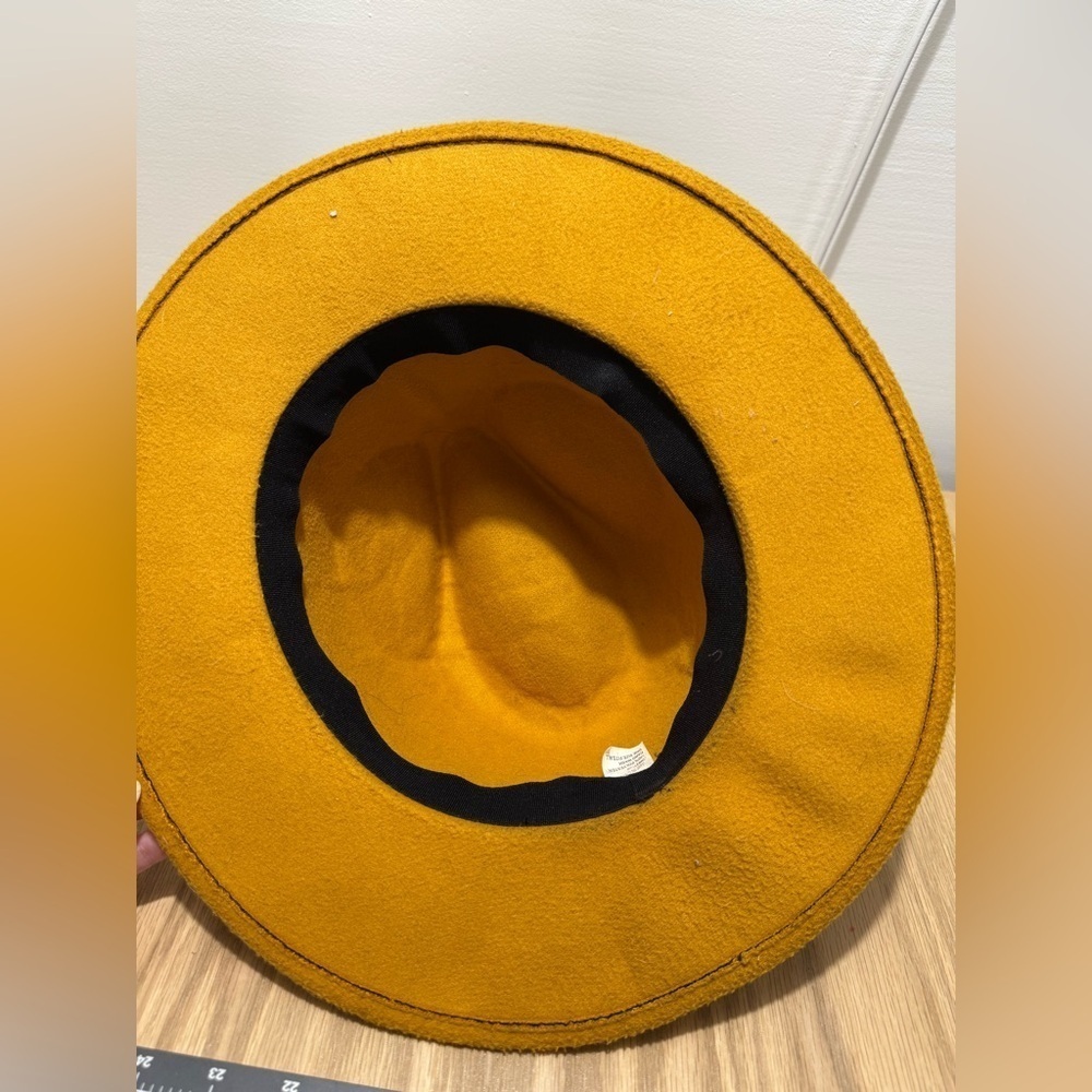 Mustard Yellow Feathered Panama Hat - Picture 6 of 6